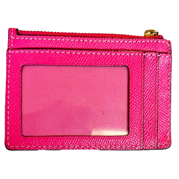 Coach Mini ID Holder with Keychain Ring Pink Saffiano Leather Gold Hardware EUC - Picture 3 of 11